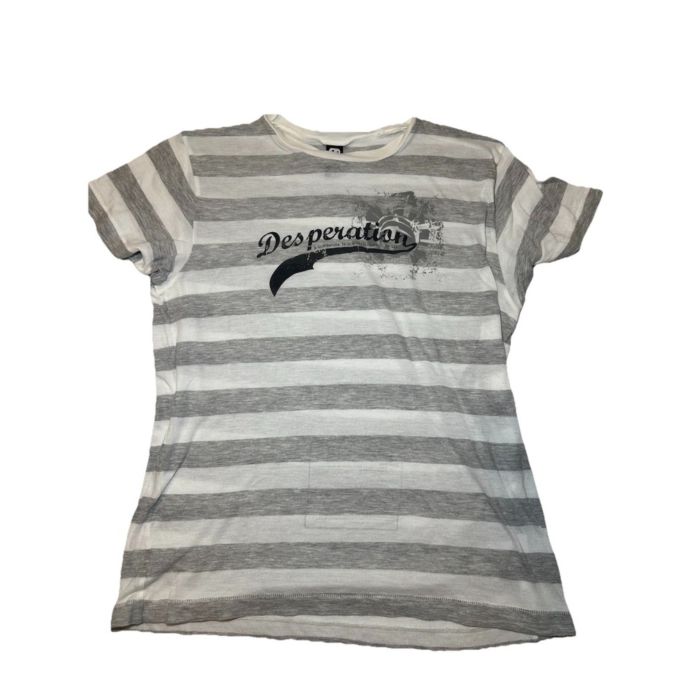 Alternative Apparel Desperation Striped Graphic Tee Gray White Medium Christian